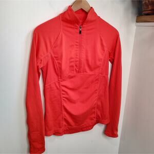Kyodan Ruched Quarter Zip Reflective Mock Neck Jacket in Orange Size Large